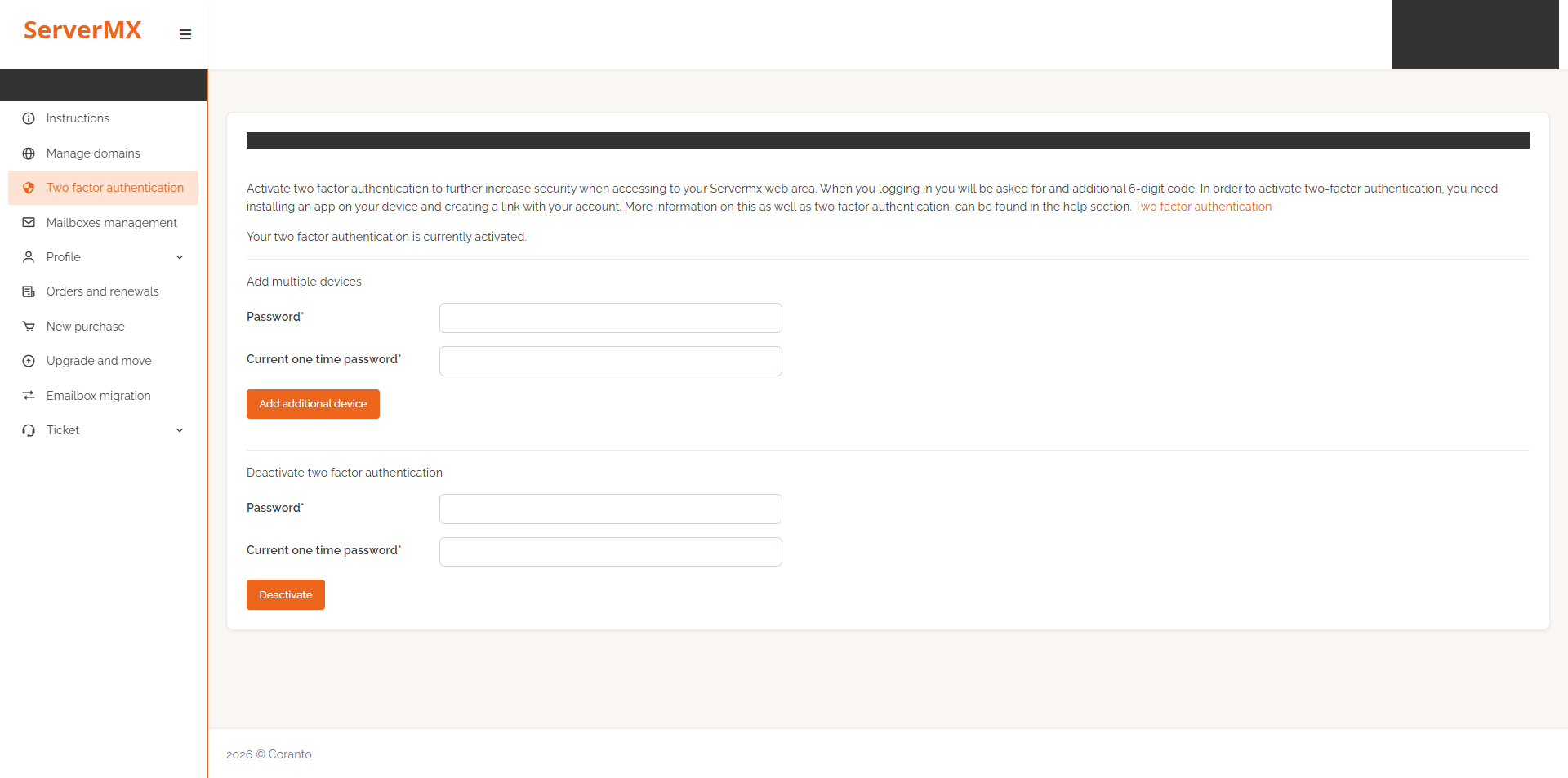 Two factor authentication