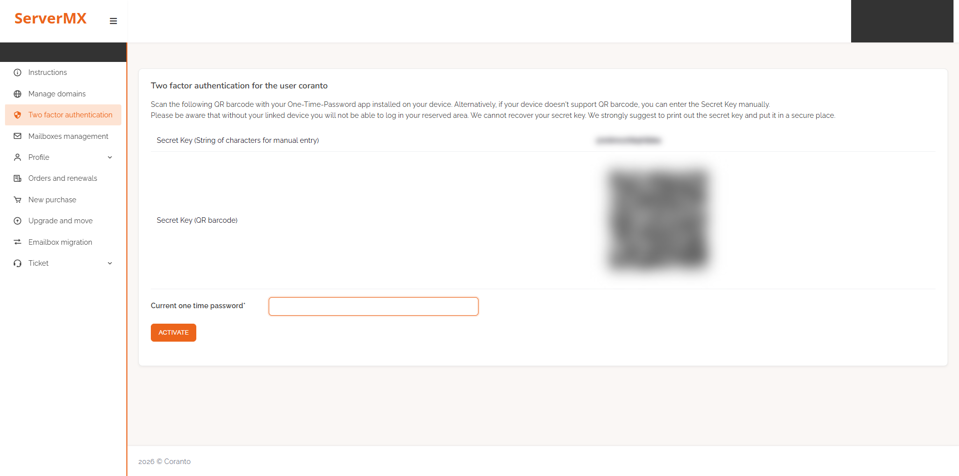 Two factor authentication