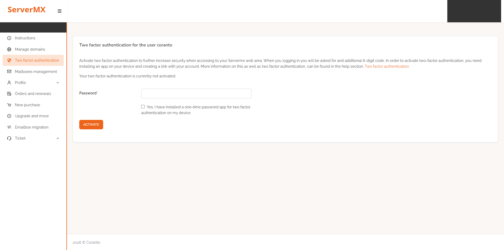 Two factor authentication