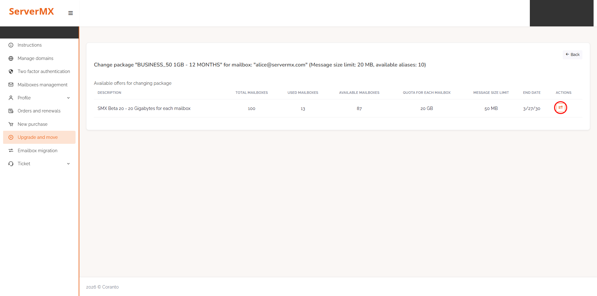 Upgrade emailbox